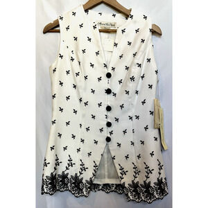 Vintage Marie St Claire Womens Floral Embroidered Button Vest Size 8 Deadstock